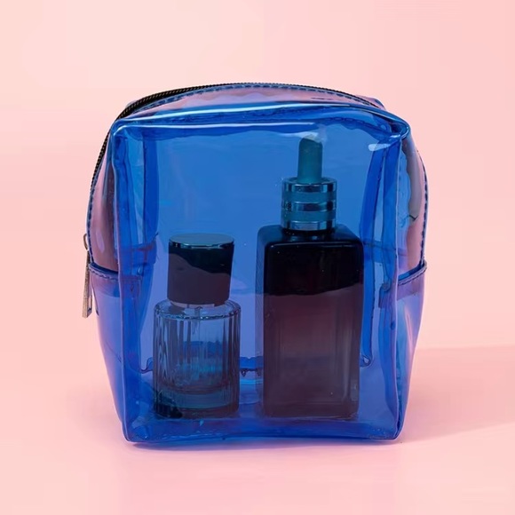 Womens NEW Electric Blue Clear PVC Cosmetic Bag/Travel Clutch/Mini Purse, OS - Picture 5 of 7